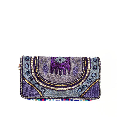 Embroidered Fabric Clutch - Purple